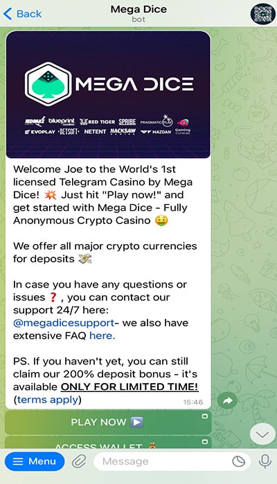 Mega Dice Telegram Bot