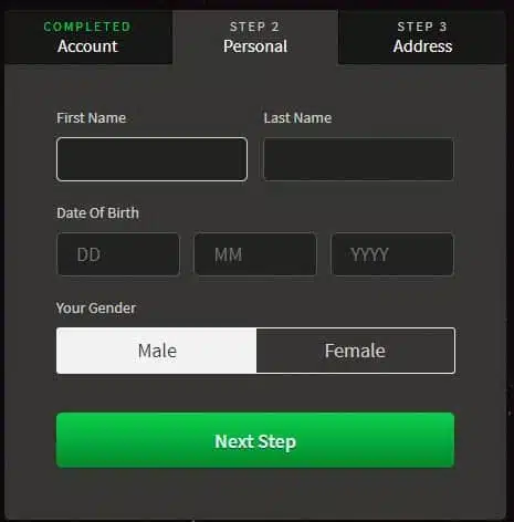 BoVegas Casino Registration Form - Step 2