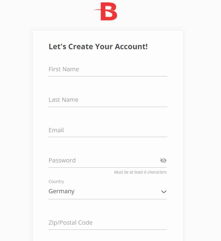 BetOnline has a short registration form