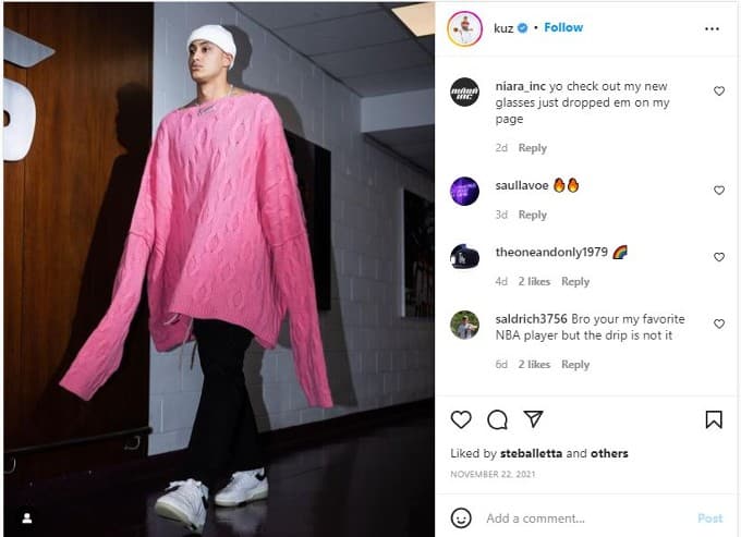 Kyle Kuzma Struggles To Defend Himself On IG Over Giant Pink Sweater