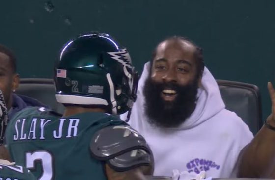 WATCH: Eagles CB Darius Slay gifts James Harden ball after interception