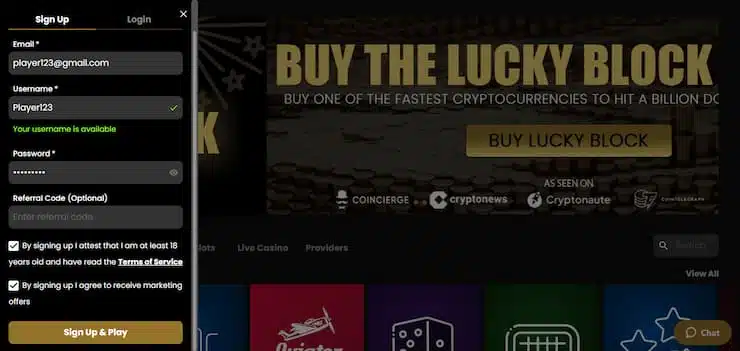 Register with Lucky Block