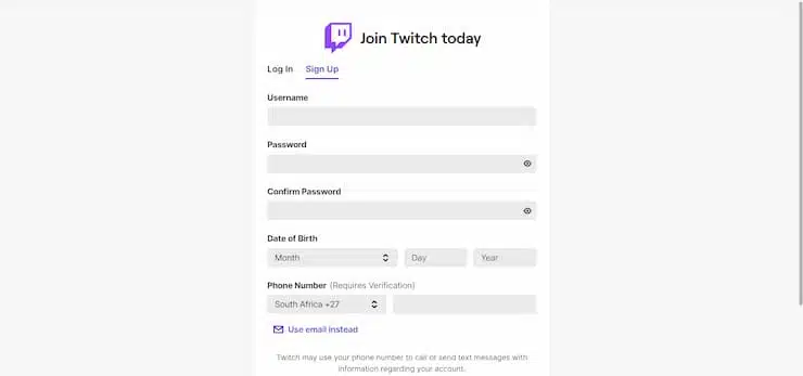 Open Twitch account