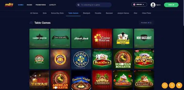 mBit Casino Table Games