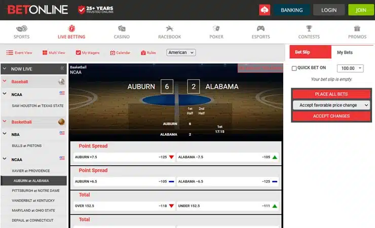 BetOnline NCAA Live Betting