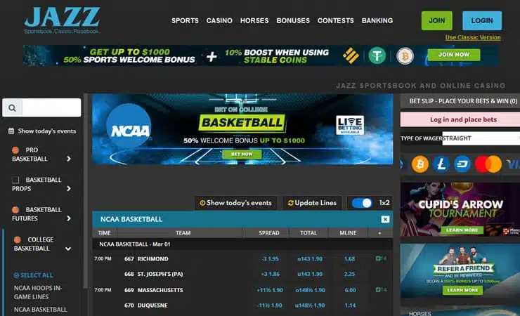 Jazz Sports Sportsbook - Elite Eight March Madness Online Gambling