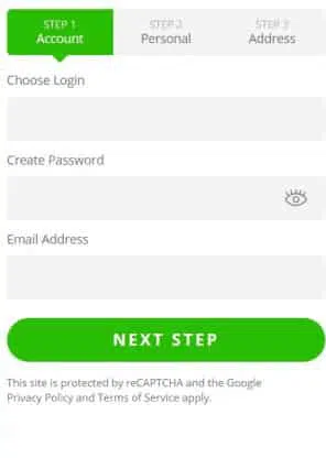 Cherry Gold Casino Registration Form - Step 1