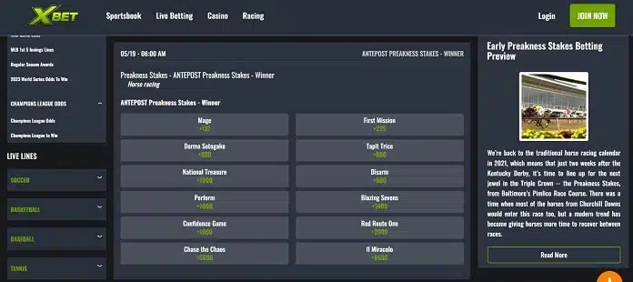 Xbet Preakness Stakes betting page
