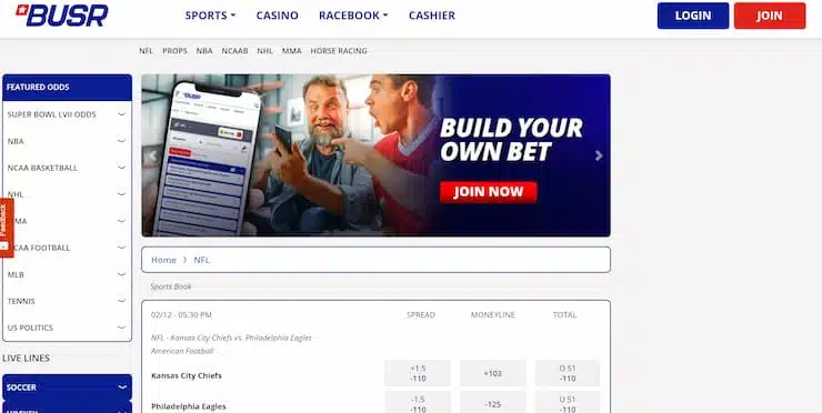 BUSR offshore sportsbook homepage