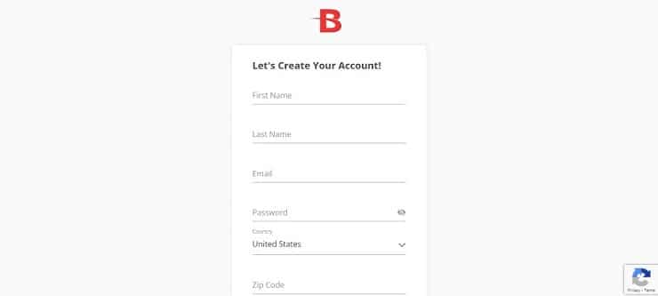 Sign Up screen at BetOnline