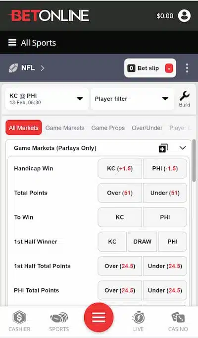 BetOnline app sports markets
