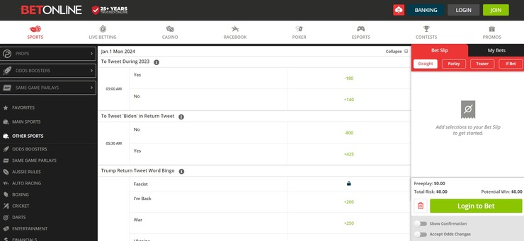 Prop betting on Donald Trump