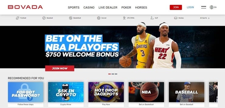 Bovada homepage