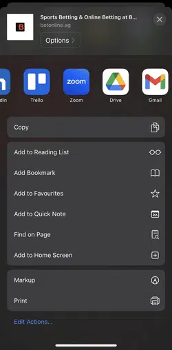 Safari menu