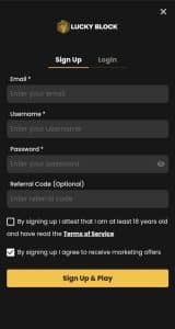 Lucky Block App registration