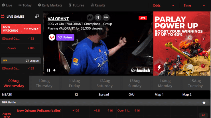 Live betting with live streaming.