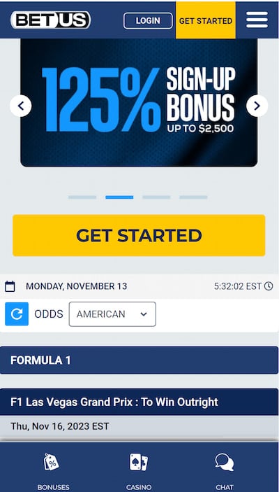 BetUS Formula 1 betting app