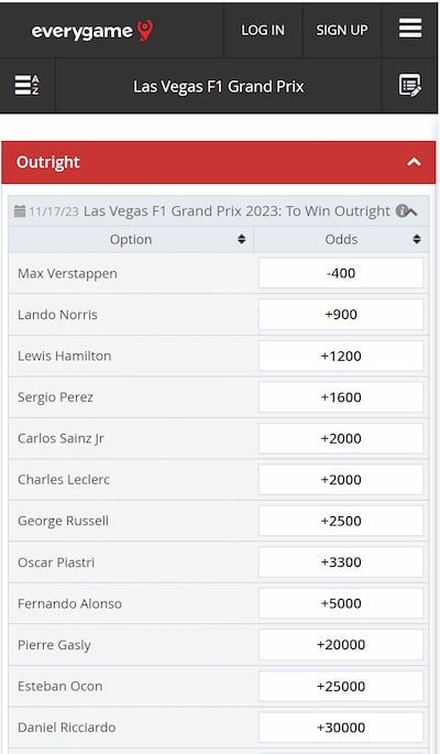 Everygame F1 betting app