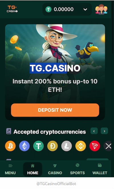 TG.Casino app lobby