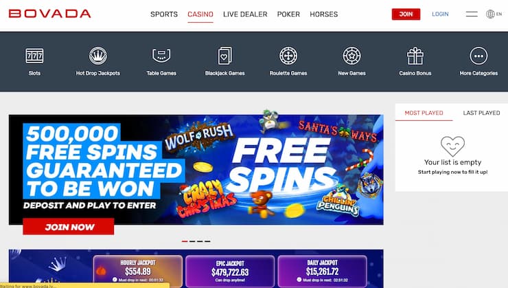 Bovada homepage -Online roulette