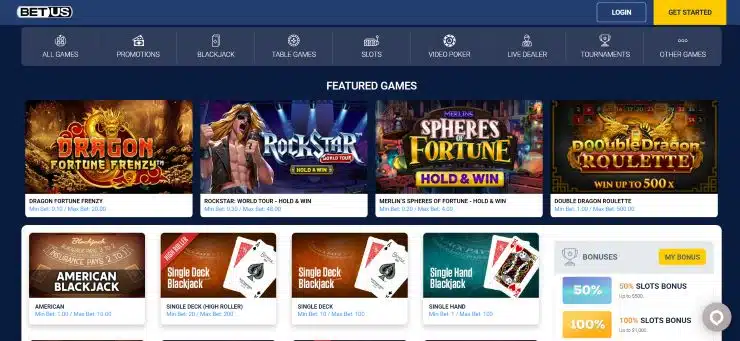 the safest online casinos in the USA - BetUS slots and poker games section