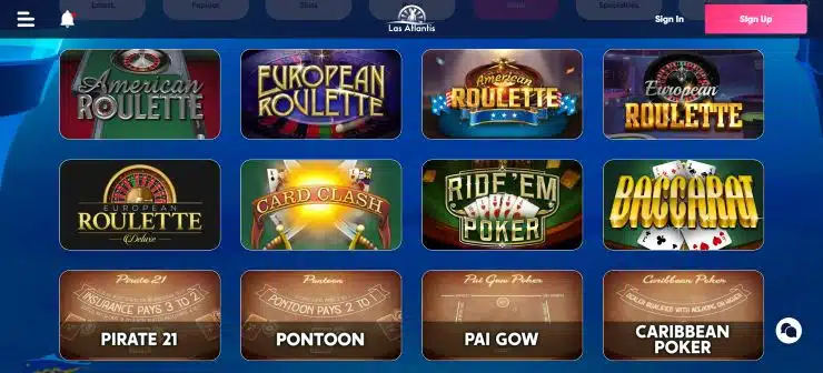 Las Atlantis Poker and Roulette Games