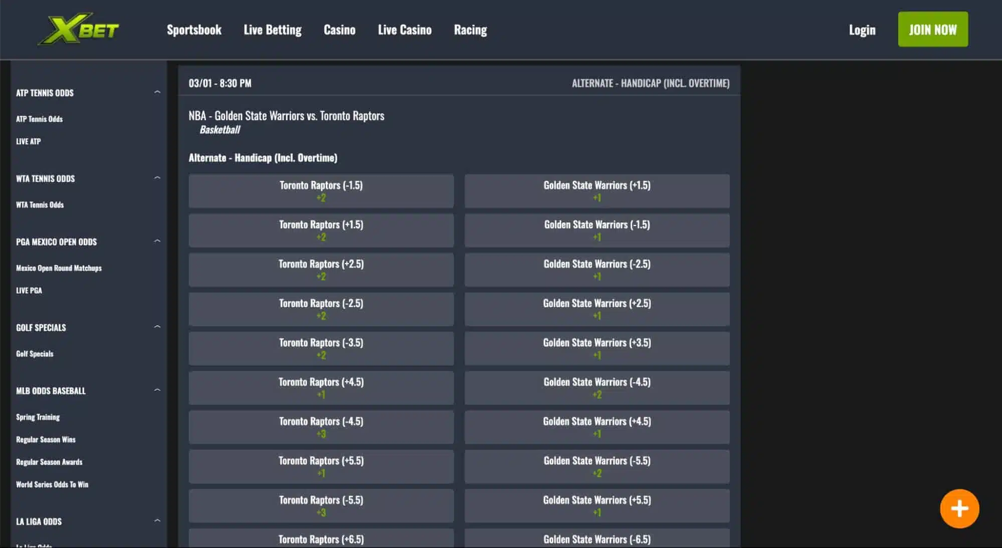 Alternate spread bets at the sportsbook Xbet