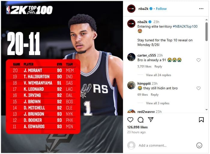 NBA Fans React To Spurs Victor Wembanyama 2K25 Rating